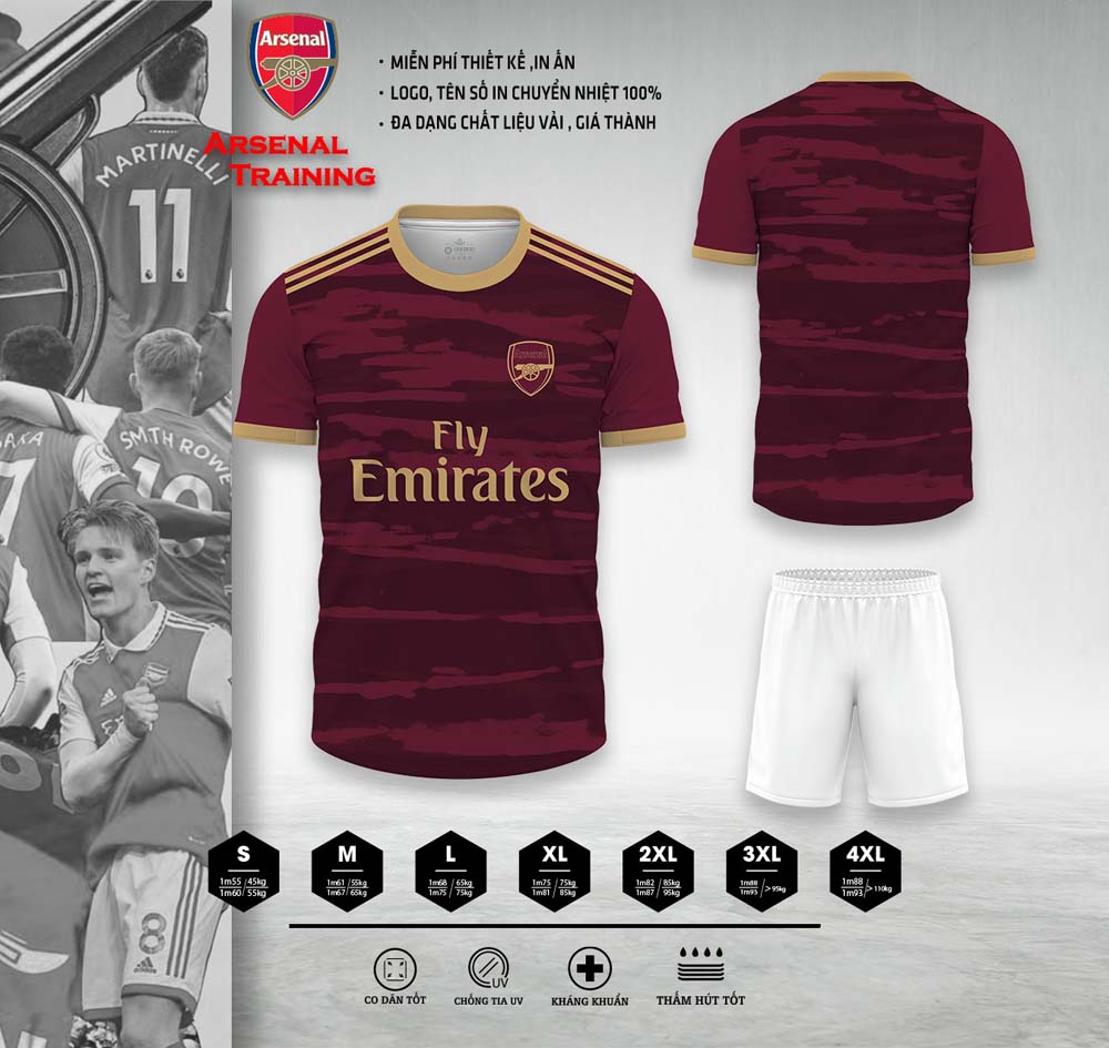 Áo Bóng Đá CLB Arsenal Training - Màu Đỏ Đô