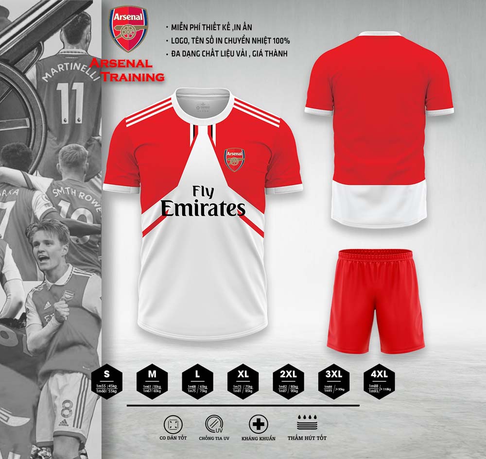 Áo Bóng Đá CLB Arsenal Training - Màu Đỏ Trắng