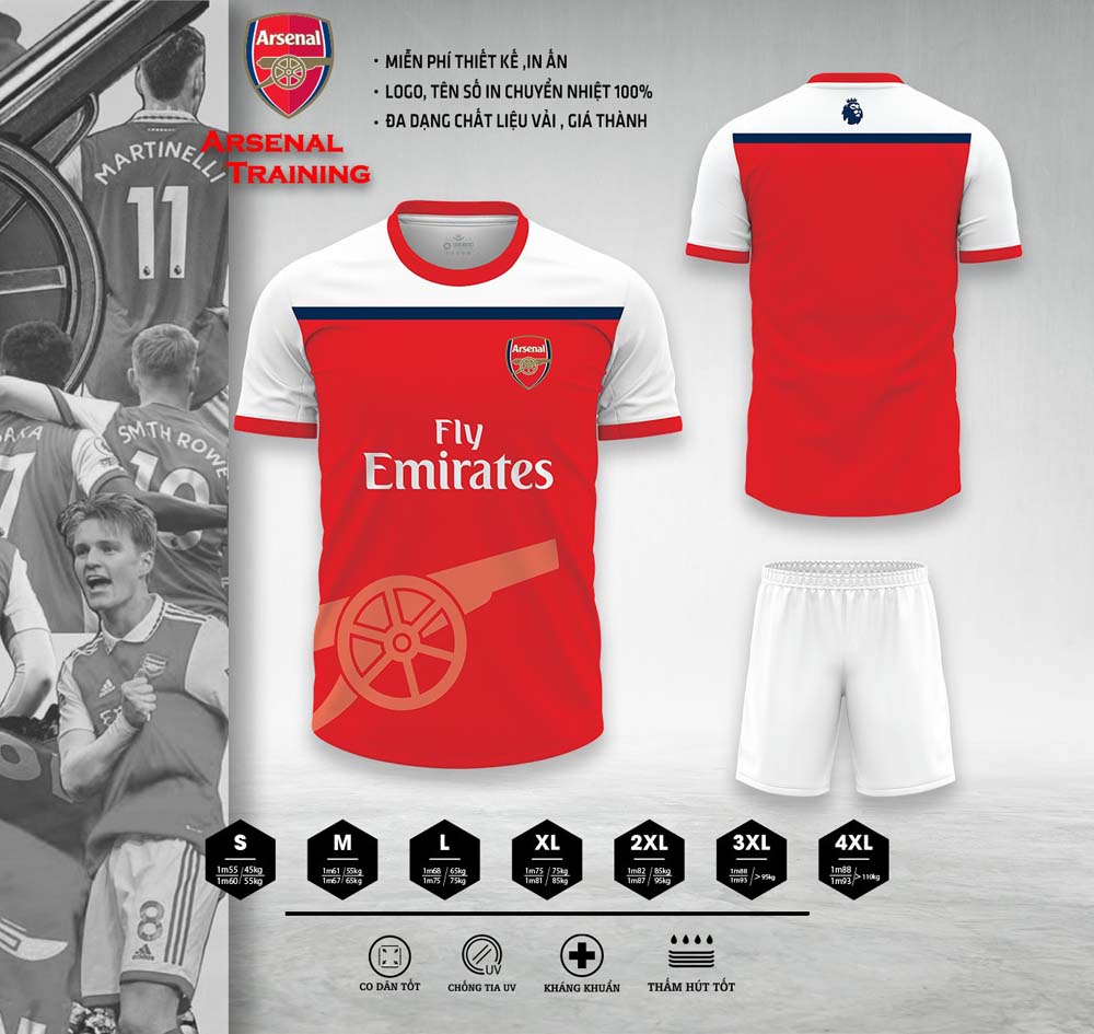 Áo Bóng Đá CLB Arsenal Training - Màu Đỏ Trắng