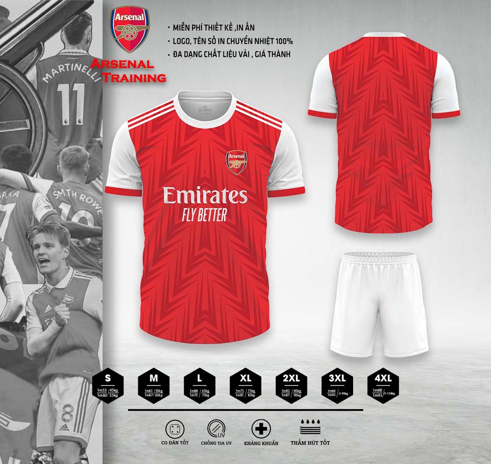 Áo Bóng Đá CLB Arsenal Training - Màu Đỏ Trắng
