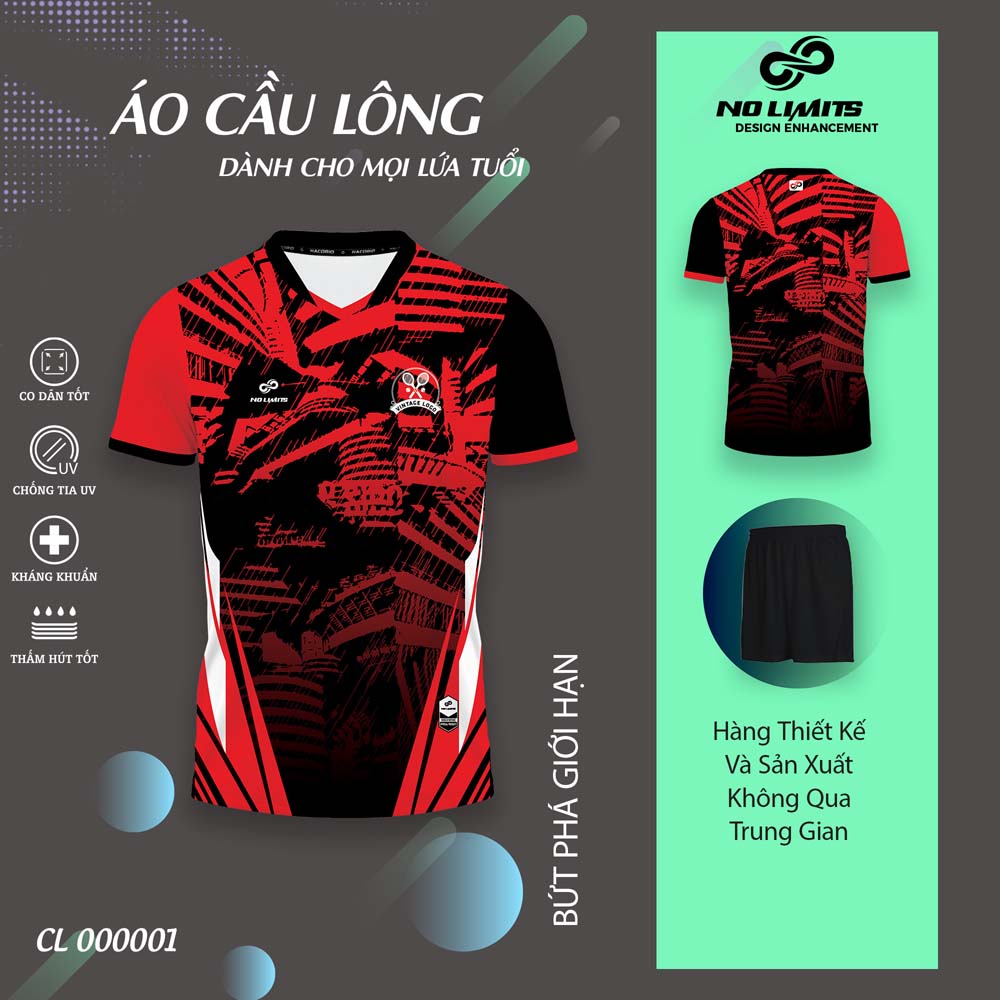 Quần Áo Cầu Lông CL - 00001 - Màu Đỏ Đen
