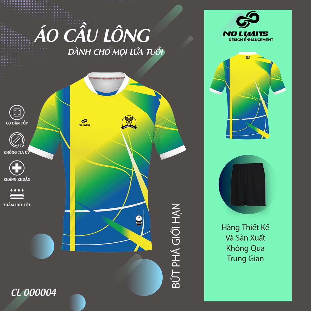 Quần Áo Cầu Lông Nam/Nữ CL - 00004 Màu Xanh Vàng