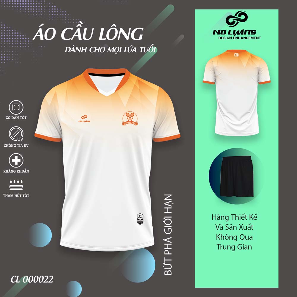Quần Áo Cầu Lông Nam/Nữ CL - 00022 - Màu Trắng Cam