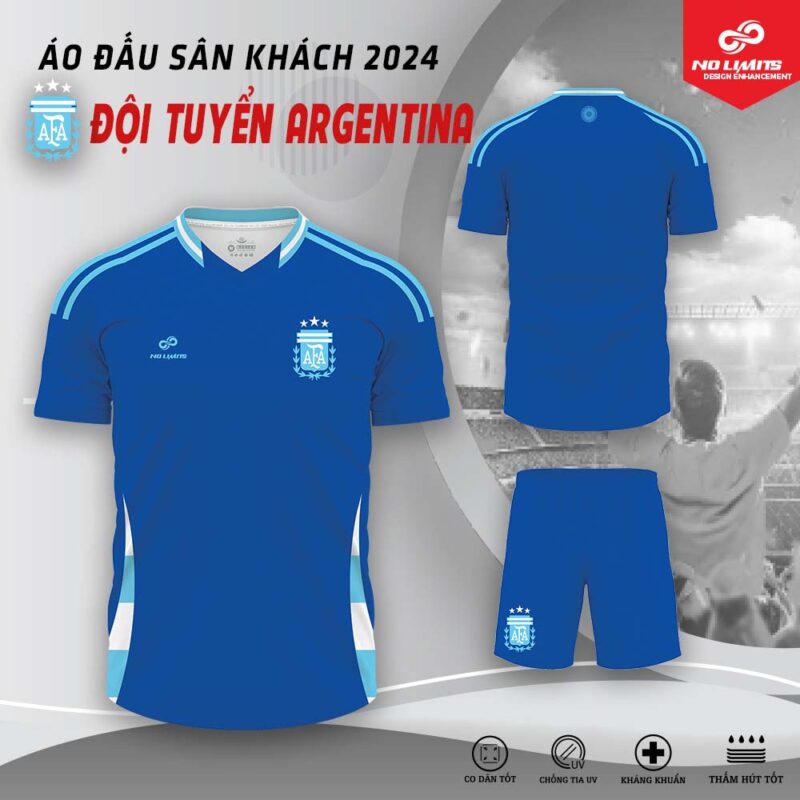 Quần Áo Bóng Đá Sân Khách Đội Tuyển Argentina 2024 Màu Xanh Bích