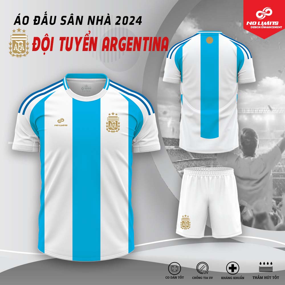 Quần Áo Bóng Đá Sân Nhà Đội Tuyển Argentina 2024 Màu Trắng Xanh