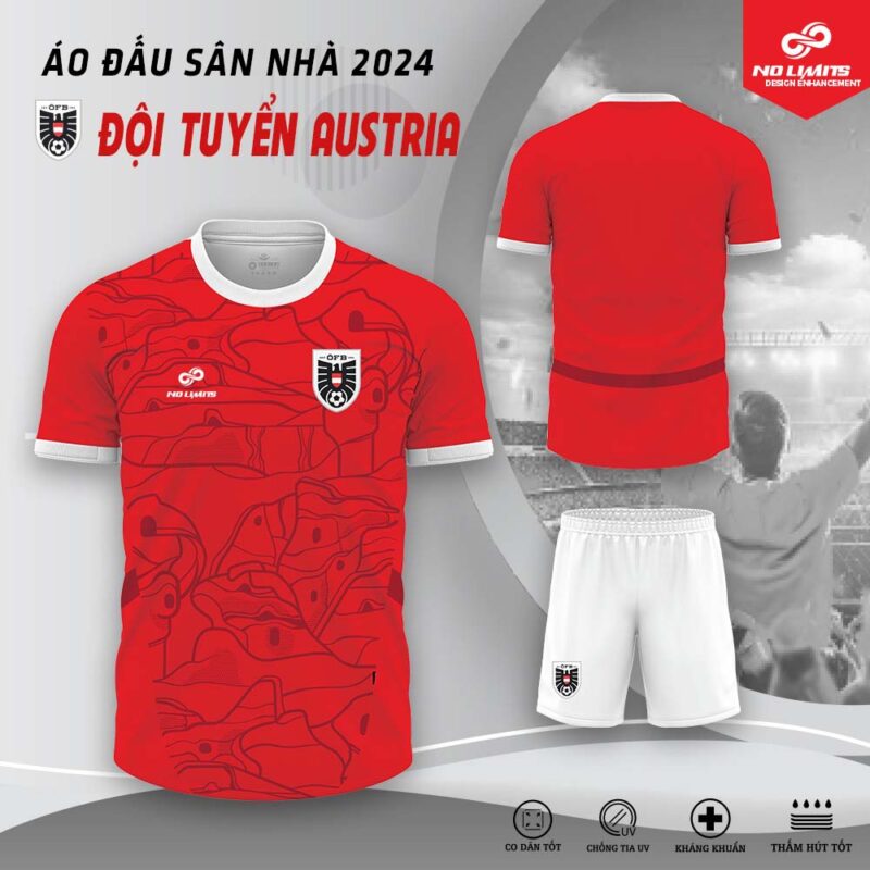 Áo Đấu Sân Nhà Đội Tuyển Austria 2024 Màu Đỏ