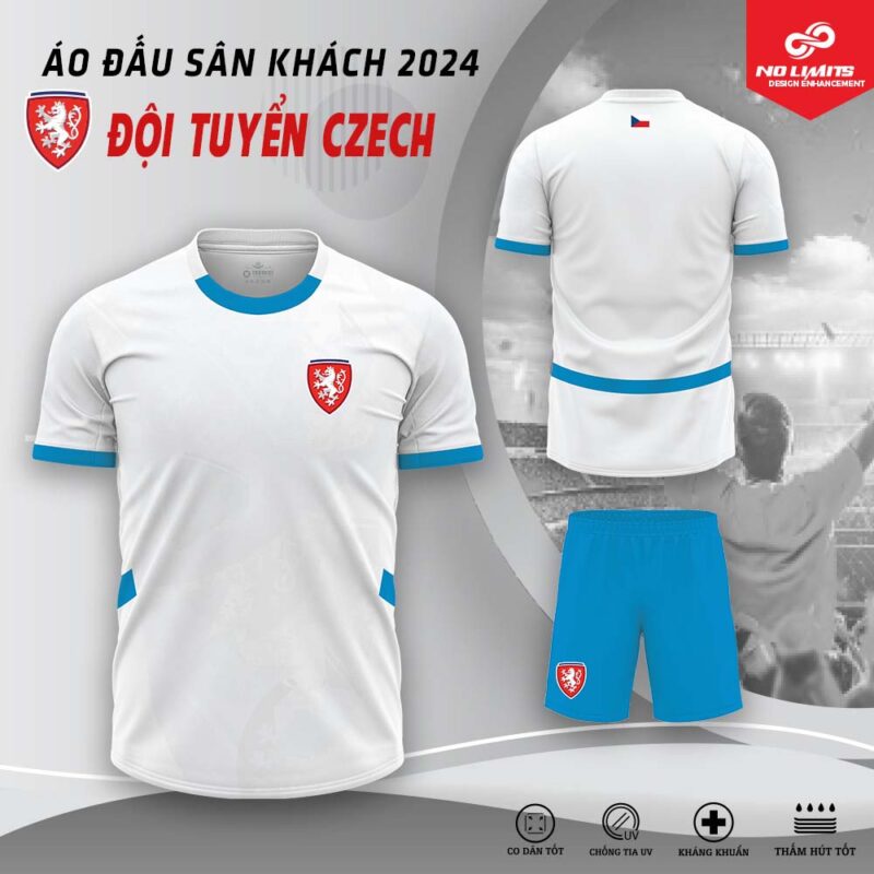 Áo Đấu Sân Khách Đội Tuyển Czech 2024 - Màu Trắng Xanh