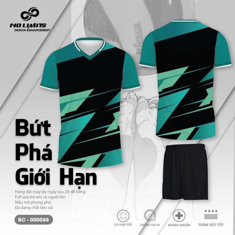 Bộ Quần Áo Bóng Chuyền - 000088 Màu Xanh Phối Đen